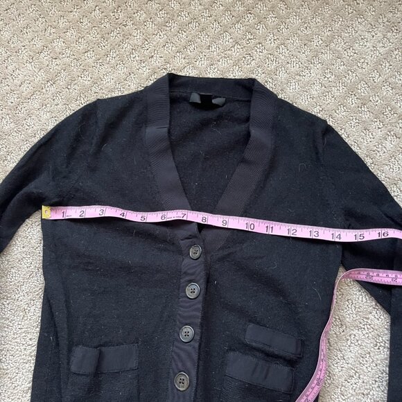 J. Crew Cardigan Black V Neck Pockets Merino Wool Tight Knit Ribbon Trim Size XS - Picture 8 of 10
